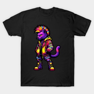 male Neon Punk Cat Punks Not Dead T-Shirt